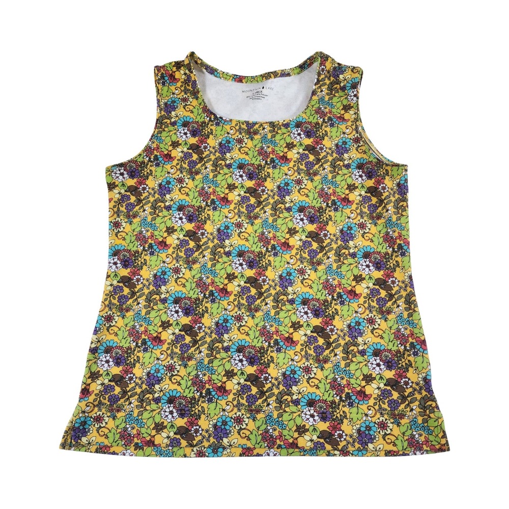 Mountain Lake Womens Floral  Flowrrs Tank Top‎ Yellow Sleeveless Size Large